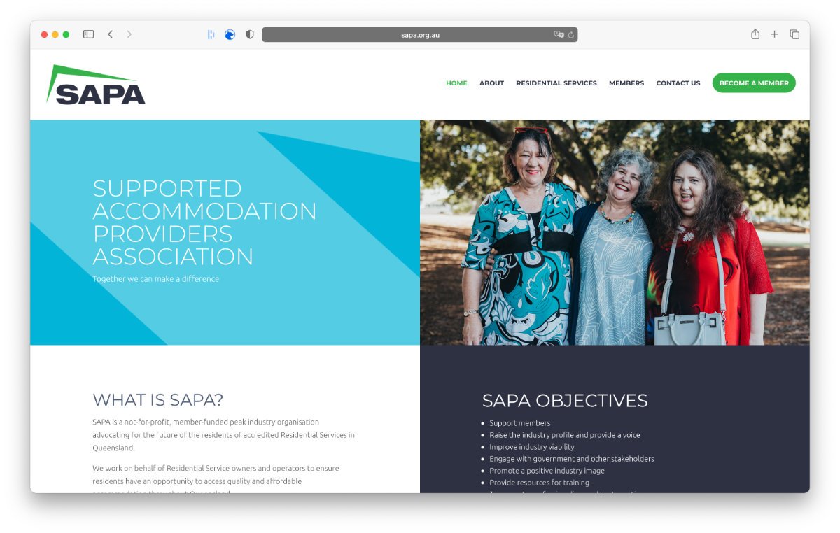 SAPA home page screenshot